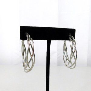 Twisted Wrapped Silver Tone Hoop Earrings